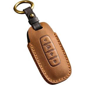 Genuine Leather 3-Button Key Fob Cover Case for Nissan Rogue Pathfinder Versa Kicks Ariya Sentra 2023 2024 Remote Key Holder Protector Accessories (Brown)