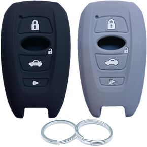 2Pcs 4 Buttons Silicone Smart Key Fob Remote Cover Shell Compatible with 2014-2021 2022 Subaru Outback Legacy Impreza Forester XV Ascent Crosstrek Impreza BRZ WRX Sti Black Gray
