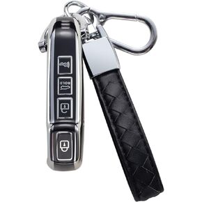 Compatible with Kia Key Fob Cover with Leather Lanyard, Car Key Case Protection for Kia Forte Optima Rio Sedona Sorento Soul Sportage 4 Buttons Smart Remote Control,Blue