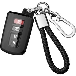Autophone متوافق مع غطاء Toyota Key Fob مع سلسلة مفاتيح، حافظة مفاتيح حماية 360 درجة من مادة TPU الناعمة الممتازة لـ Tacoma Sequoia Tundra 4Runner Highlander RAV4 Camry Corolla Smart Key-Black in Kuwait