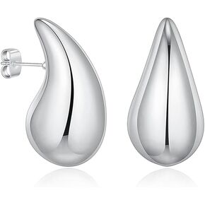 Chunky Hoop Earrings for Women - Teardrop Hoops Earrings Hypoallergenic Earrings Waterdrop Thick Hoops Earrings Lightweight