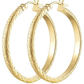Gold Hoop Earrinsg for Women 14K Gold Hoop Earrings for Women 14K Gold Earrings X-Shaped Wave Engraving Gold Hoop Earrings Gifts for Women 35mm