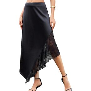 SweatyRocks Women's High Waist Floral Lace Asymmetrical Hem Elegant Flared Midi Skirt