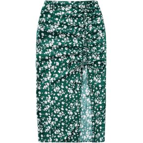 Floerns Women's Boho Floral High Waist Split A Line Midi Skirt Flower Forest Green X-Large