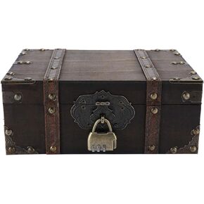 صندوق تخزين خشبي، صندوق مزخرف عتيق ذو سعة كبيرة، منظم تخزين المجوهرات مع قفل للمنزل والمكتب وتزيين الغرفة (GK10 رمادي) in Kuwait