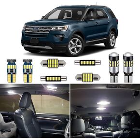 White LED Interior Lights Kit Package for Ford Explorer 2011 2012 2013 2014 2015 2016 2017 2018 2019 Super Bright 6000K Interior LED Light Bulb Package + Install Tool