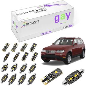 PL2032A- (15 لمبة) مجموعة إضاءة داخلية LED بديلة لسيارة BMW X3 E83 2003-2010 + حزمة مصابيح إضاءة لوحة الترخيص، ترقية مصابيح القبة البيضاء بدون أخطاء