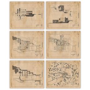 Vintage Architecture Prints, 6 (8x10) Unframed Photos, Wall Art Decor Gifts Under 25 for Home Office Studio College Student Teacher Coach Fallingwater Design Frank Lloyd Wright House Construction Fans