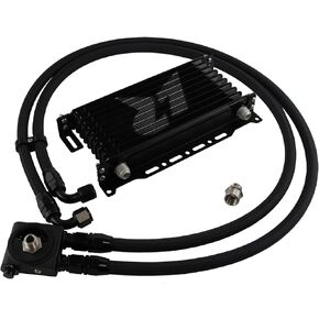 Universal Engine Transmission Aluminum AN10 10 Row Oil cooler Kit with Bracket +Adapter Hose Kit 3/4x16 & M20x1.5(Black, 10 Row)