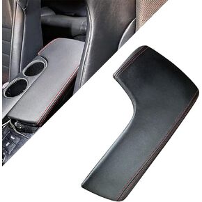 SecosAutoparts Leather Center Console Lid Armrest Cover Fit for Lexus IS200 IS250 IS300 IS350 2014 2015 2016 2017 Black Leather Red Stitching (Skin only)