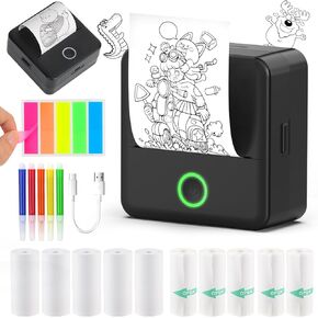HuiJuKeJi Mini Inkless Printer for iOS&Android with Hard Protection Portable Storage Case,Bluetooth Thermal Pocket Printer with 11 Rolls of Thermal Paper＆Sticker to Print Photo Receipt