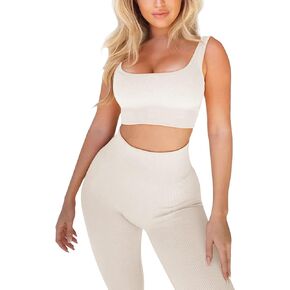 Women Workout Set Active 2 Pieces Outfit Seamless Yoga Leggings with Paded Stretch Sports Bra Top