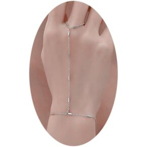 Dainty Hand Chain Bracelet for Women Girls Boho Finger Ring Bracelets Simple Gold Silver Chain Bracelet Pearl Beads Rhinestone Hand Chain Ring Bracelet Mother's Day Wedding Jewelry Gifts