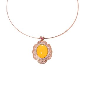 Natural Baltic Amber Choker Pendant Necklaces for Women 14K Rose Gold Plated 925 Sterling Silver Fashion Jewelry Gifts Lightweight Organic Gemstone