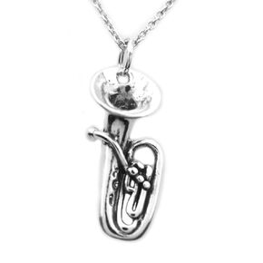 Sterling Silver 3D Tuba Charm Necklace, 18"