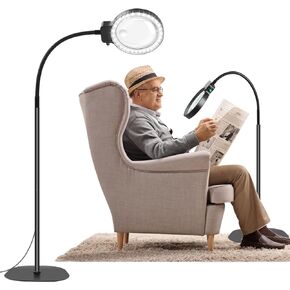 10X 30X Floor Magnifying Glass with Light and Stand,36 LED Flexible Gooseneck Floor Magnifying Lamp, Adjustable Brightness Large Lighted Magnifiers for Reading,Sewing,Crafts,Painting,DIY,Close Work
