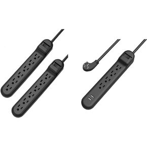 Surge Protector with 6 Outlets, 2.5-Foot Flat Plug Extension Cord Power Strip, 500 Joule, Multiple Protection Outlet Strip for Home, Office, Travel, School-Black, Pack of 2 in Kuwait