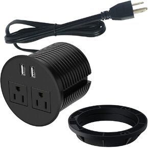 Power Grommet with USB for Desk Desktop Power Data Outlet with 2 AC Outlets and 2 USB Ports 6'ft Heavy Duty Power Cord White
