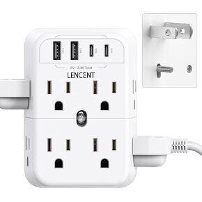 LENCENT 2 Prong Power Strip, 3 to 2 Prong Outlet Adapter, 2 Type C&2 USB, Polarized Plug, 3-Sided 12 Outlets Wide Spaced Extender, Wall Tap Splitter for Non-Grounded Outlets in Old House Hotel Dorm