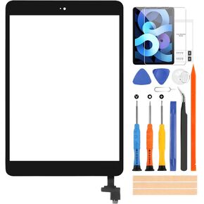 for iPad Mini 1 / Mini 2, Touch Screen for iPad Mini1 A1432 A1454 A1455 / Mini2 A1489 A1490 A1491 Digiziter Glass Assembly with Home Button & Repair Tools(Black,Not LCD Display)