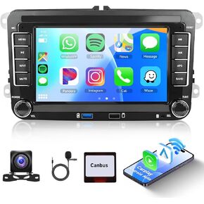 【2+64G】 for VW Volkswagen Seat Golf Passat Jetta Beetle Tiguan Touran EOS Android13 Car Stereo 7" Double Din Radio Wireless CarPlay Android Auto Bluetooth GPS WiFi FM Backup Camera MIC 2 USB Slot