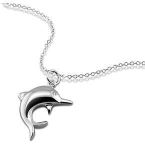 925 Sterling Silver Dolphin Necklace Pendant Cable Chain Necklace - Thin & Sturdy - 18" 20" 22" Inch for Women Teen Girls