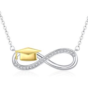 Midir&Etain Graduation Necklace 925 Sterling Silver Graduation Cap Charm Infinity Necklace Graduation Jewelry Gifts for Women Girls Her