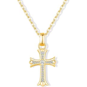 Small Gold Cross Necklace for Women and Men, Gold/S925 Sterling Silver Girl's Cross Necklace With Moissanite Diamond, Cross Necklace for Boys, Cross Pendant Necklace for Kids