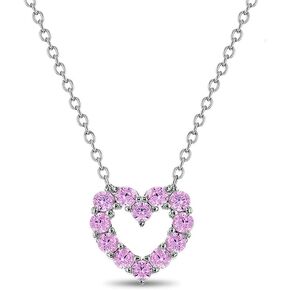 925 Sterling Silver 17" Bright Cubic Zirconia Lovely Open Heart Pendant Charm Necklaces for Girls - Fashionable Round CZ Accessory for Children & Preteens - Heart Link Chain Necklace for Little Girls in Saudi Arabia
