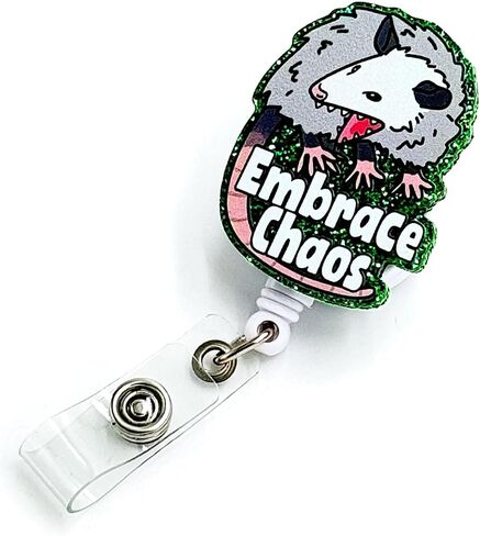 Tian Zhun Badge Reel Retractable Funny Opossum Badge Holder Black Acrylic Badge Accessories Nurse Gifts for Nurse Teacher Students Office Worker in Kuwait
