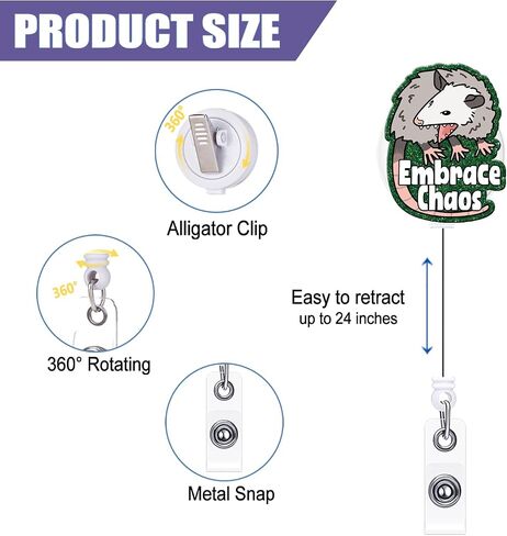 Tian Zhun Badge Reel Retractable Funny Opossum Badge Holder Black Acrylic Badge Accessories Nurse Gifts for Nurse Teacher Students Office Worker in Kuwait