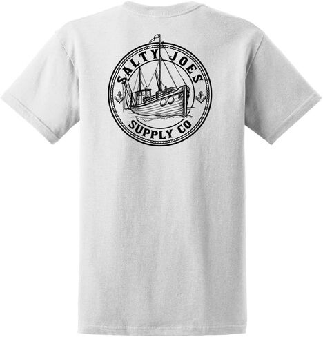 تي شيرت رجالي من Joe's USA Salty Joe's لصيد الأسماك بشعار ثقيل الوزن - طويل القامة - XLT، تصميم سفينة صيد صيد باللون الأبيض والأسود in Kuwait