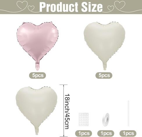 GRESATEK Apricot Heart Balloons,10Pcs Sand White Foil Heart Shaped Balloons,18Inch Nude Neutral Caramel Helium Mylar Balloons for Valentines,Engagement,Brithday,Baby Shower,Wedding Party Decorations in Saudi Arabia