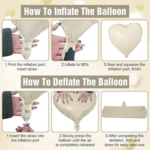 GRESATEK Apricot Heart Balloons,10Pcs Sand White Foil Heart Shaped Balloons,18Inch Nude Neutral Caramel Helium Mylar Balloons for Valentines,Engagement,Brithday,Baby Shower,Wedding Party Decorations in Saudi Arabia