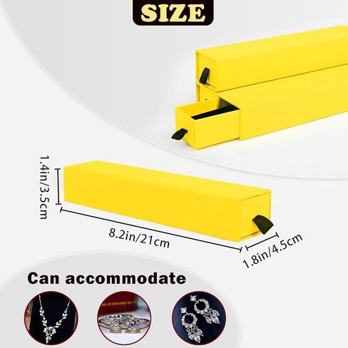 صندوق هدايا المجوهرات، 24 عبوة من صندوق هدايا المجوهرات الفاخرة مبطن بالمخمل، صندوق هدايا على شكل درج، منظم فاخر للقلادة والسوار، 8.3 × 1.8 × 1.4 بوصة (أصفر) in Kuwait