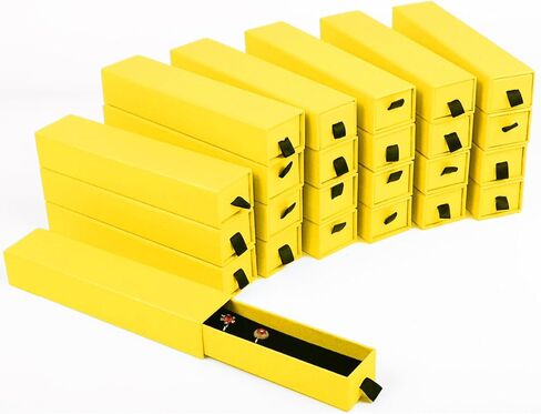 صندوق هدايا المجوهرات، 24 عبوة من صندوق هدايا المجوهرات الفاخرة مبطن بالمخمل، صندوق هدايا على شكل درج، منظم فاخر للقلادة والسوار، 8.3 × 1.8 × 1.4 بوصة (أصفر) in Kuwait