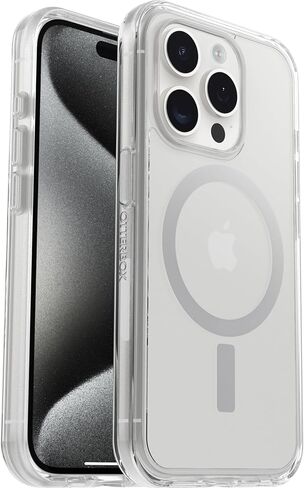OtterBox iPhone 15 Pro (فقط) حافظة شفافة من سلسلة Symmetry - (شفاف)، يتم تثبيتها على MagSafe، أنيقة للغاية، حواف مرتفعة تحمي الكاميرا والشاشة (يتم شحنها في حقيبة بوليستر، مثالية لعملاء الأعمال) in Kuwait