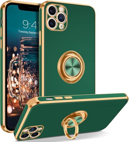 BENTOBEN for iPhone 11 Pro Max Case, Phone Case iPhone 11 ProMax, Slim Fit Kickstand Ring Holder Shockproof Protection Soft TPU Bumper Protective Girls Women Boy iPhone 11 ProMax 6.5 Cover,Black/Gold in Kuwait