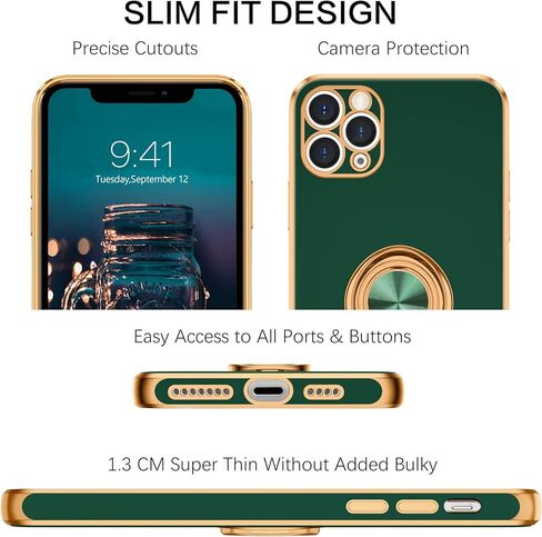 BENTOBEN for iPhone 11 Pro Max Case, Phone Case iPhone 11 ProMax, Slim Fit Kickstand Ring Holder Shockproof Protection Soft TPU Bumper Protective Girls Women Boy iPhone 11 ProMax 6.5 Cover,Black/Gold in Kuwait