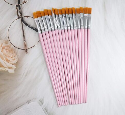 30 Pcs Flat Painting Brushes Nylon with Plastic Handle Bulk Small Brush for Detail Fine Art Professional Acrylic Nail Painting Watercolor Oil Children Kid School Project Classroom (Pink) in Saudi Arabia
