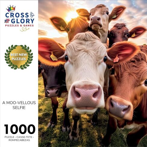 A Moo-vellous Selfie: Premium Quality 1000-Piece Jigsaw Puzzle for Adults by Cross & Glory - Eco-Friendly, High Definition Artwork, Vibrant Colors, Satin Finish - Best Puzzle Gift in Kuwait