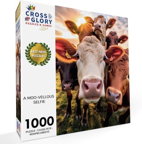 A Moo-vellous Selfie: Premium Quality 1000-Piece Jigsaw Puzzle for Adults by Cross & Glory - Eco-Friendly, High Definition Artwork, Vibrant Colors, Satin Finish - Best Puzzle Gift in Kuwait