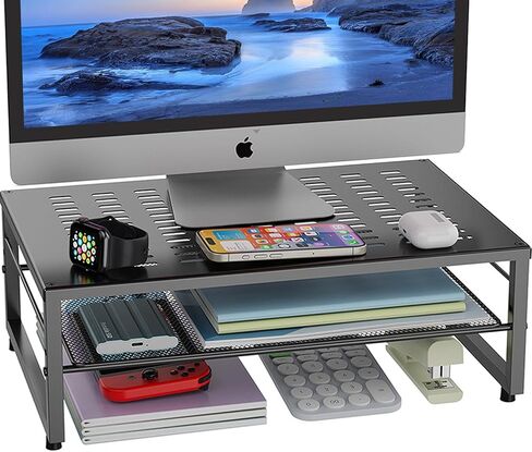 gianotter 2-Tier Metal Monitor Stand Riser, Office Desk Storage Organizer for Computer Monitor, Laptop, Printer, Office Supplies (Black) in Saudi Arabia