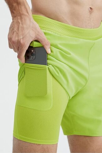 Fabletics Men's The Fundamental Short (Lined), Workout, Running, Training, Gym, Yoga, Ultra Lightweight, Athletic, 7" Inseam, XL, Vivid Lime in Kuwait