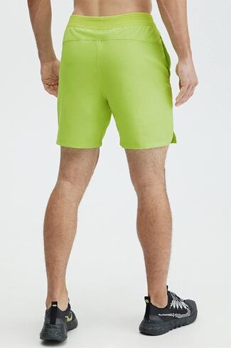 Fabletics Men's The Fundamental Short (Lined), Workout, Running, Training, Gym, Yoga, Ultra Lightweight, Athletic, 7" Inseam, XL, Vivid Lime in Kuwait