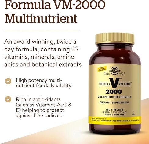 Solgar Formula VM-2000 (Multinutrient System), 180 Tablets - Premium Quality Multiple - Contains Zinc - Supports A Healthy Immune System - Vegan, Dairy Free, Kosher - 90 Servings in Saudi Arabia