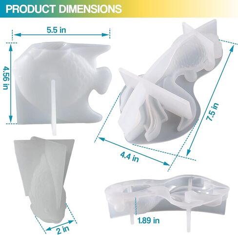 2Pcs Large Goldfish Resin Molds, 7.5in & 5.5in 3D Koi Fish Silicone Epoxy Molds, Large Animal Silicone Molds for Resin Casting, DIY Craft, Home Office Cabinets Wall Desktop Decor in Kuwait