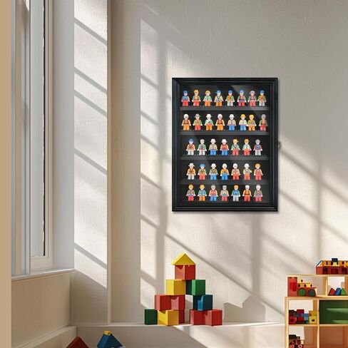 حافظة عرض مصغرة، خزانة صندوق عرض Minifig قابلة للقفل مع زجاج مقسى عالي الدقة وأرفف قابلة للإزالة لعرض الحائط والمكتب، تباعد الطبقات 2.24 بوصة in Saudi Arabia