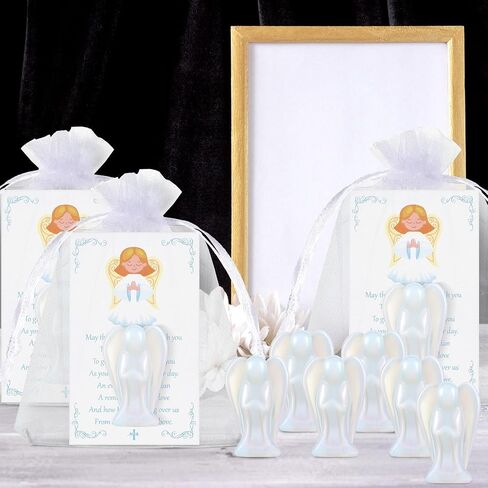 15 Set 45 Pcs Crystal Angel Figurines Bulk 1.5 Inch Guardian Pocket Angels Healing Statue Mini Angel Gemstones Carved Stones with Angel Cards Organza Bags for Faith Peace Gifts Home Decor in Saudi Arabia