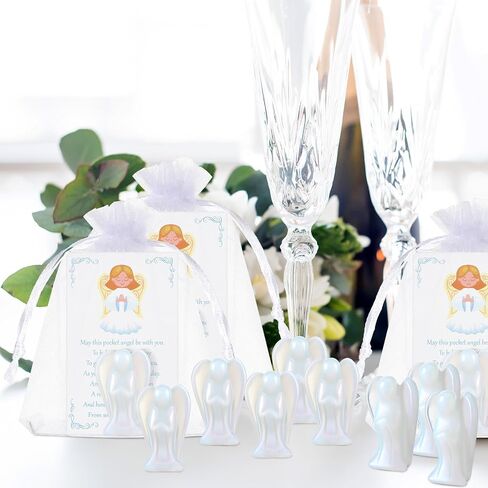 15 Set 45 Pcs Crystal Angel Figurines Bulk 1.5 Inch Guardian Pocket Angels Healing Statue Mini Angel Gemstones Carved Stones with Angel Cards Organza Bags for Faith Peace Gifts Home Decor in Saudi Arabia